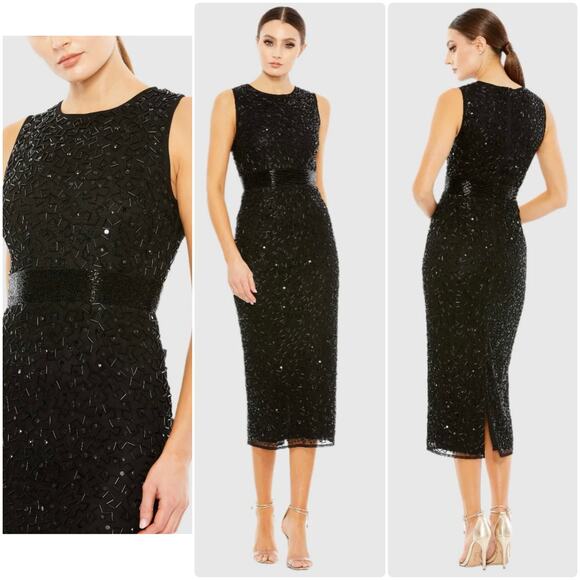 mac duggal Black Geometric Embellished Sleeveless Sheath Dress size 12 MC - Picture 1 of 8